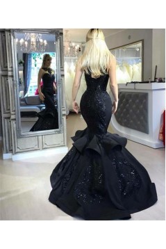 Mermaid Beaded Lace Black Long Prom Dresses 801225