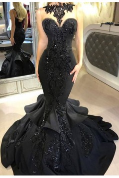 Mermaid Beaded Lace Black Long Prom Dresses 801225