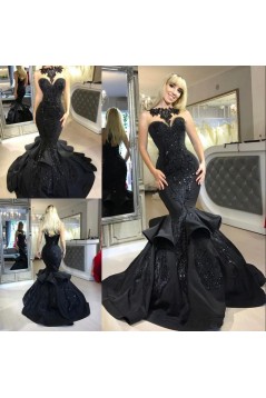 Mermaid Beaded Lace Black Long Prom Dresses 801225