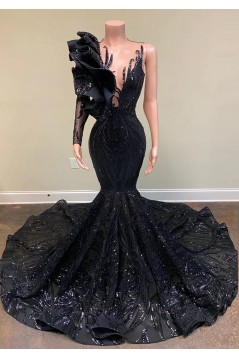 Mermaid Sparkle Lace Black Long Prom Dresses 801233