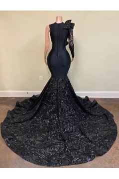 Mermaid Sparkle Lace Black Long Prom Dresses 801233