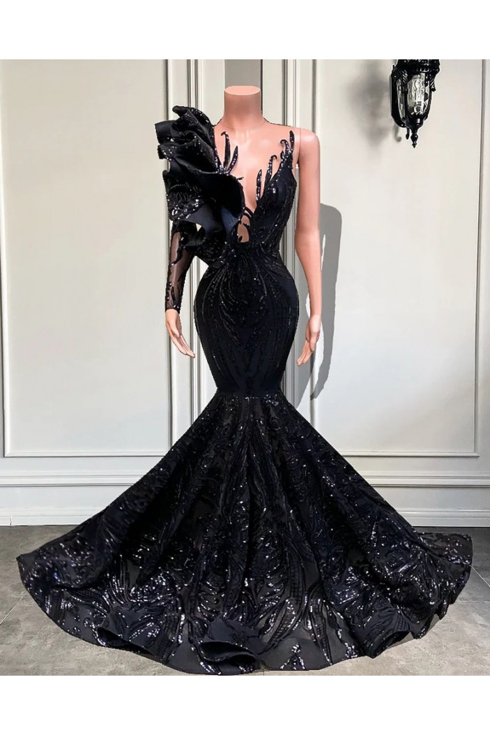 Mermaid Sparkle Lace Black Long Prom Dresses 801233