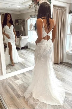 Mermaid Lace Long White Prom Dresses 801258