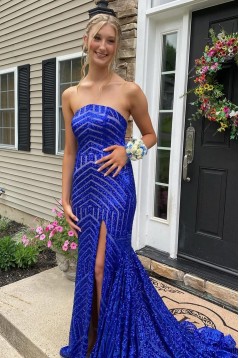 Mermaid Strapless Sparkle Sequin Long Prom Dresses 801264