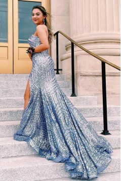 Mermaid Strapless Sparkle Sequin Long Prom Dresses 801264