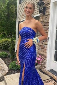 Mermaid Strapless Sparkle Sequin Long Prom Dresses 801264