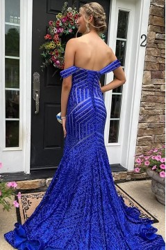 Mermaid Off the Shoulder Sparkle Sequin Long Prom Dresses 801265