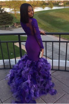 Mermaid Long Purple Prom Dresses with Long Sleeves 801291