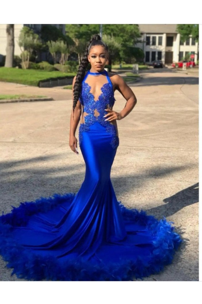 Mermaid Lace Royal Blue Long Prom Dresses 801311