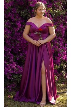 A-Line Grape Purple Off the Shoulder Plus Size Long Prom Dresses 801318