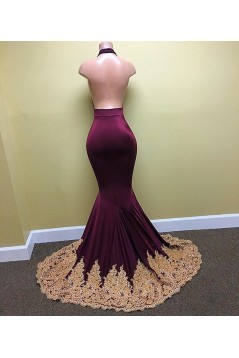 Mermaid Burgundy Lace Long Prom Dresses 801321