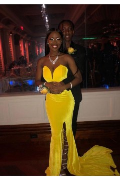 Mermaid Sweetheart Long Yellow Prom Dresses 801329