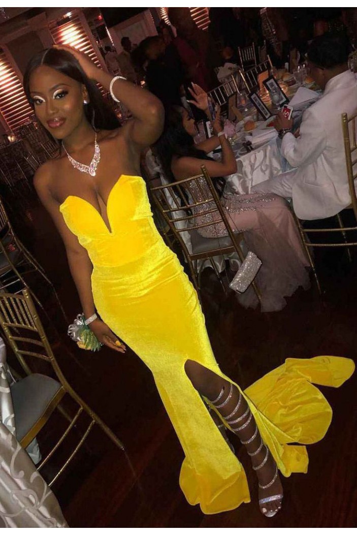 Mermaid Sweetheart Long Yellow Prom Dresses 801329