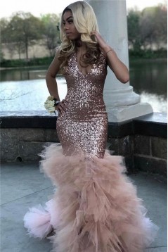 Mermaid Sequin and Tulle Long Prom Dresses 801332