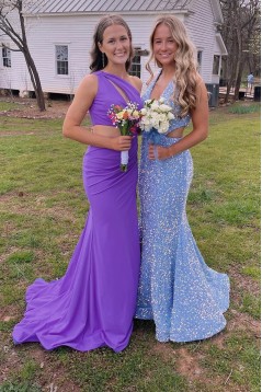 Mermaid Purple One Shoulder Long Prom Dresses 801350