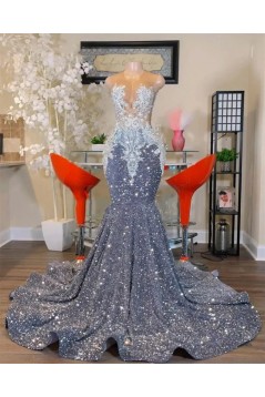 Mermaid Sparkle Sequin Beaded Lace Long Prom Dresses 801354