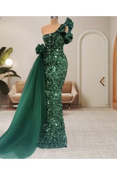Long Green Mermaid Sequins Prom Dresses 801370