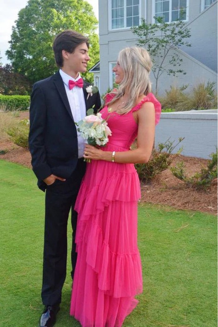 Long Fuchsia Tulle Prom Dresses 801387