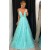 A Line V Neck Spaghetti Straps Long Blue Tulle Prom Dresses 801399