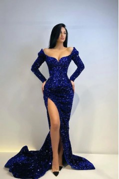 Mermaid Sparkle Sequins Long Sleeves Prom Dresses 801405