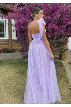A-Line Long Tulle One Shoulder Prom Dresses 801406