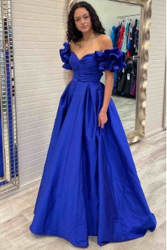 A-Line Long Satin Off the Shoulder Prom Dresses 801411