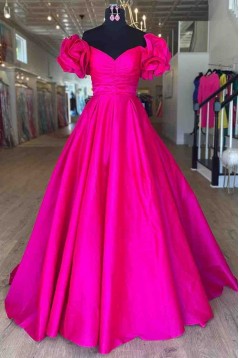 A-Line Long Satin Off the Shoulder Prom Dresses 801411