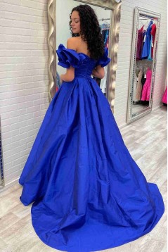 A-Line Long Satin Off the Shoulder Prom Dresses 801411