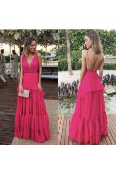 A-Line Deep V Neck Long Prom Dresses 801418