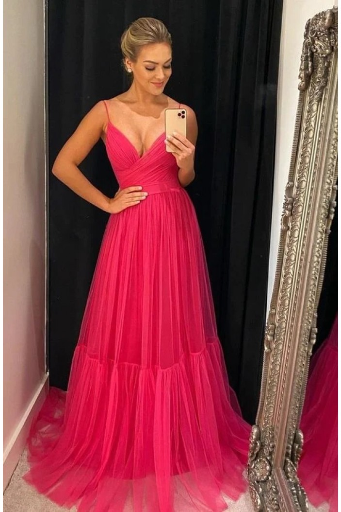 A-Line Spaghetti Straps Long Prom Dresses 801419