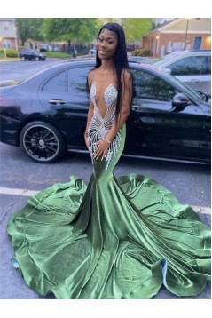 Long Green Mermaid Beaded Prom Dresses 801430