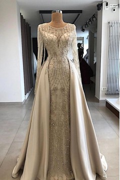 A-Line Beaded Long Sleeves Prom Dresses 801434