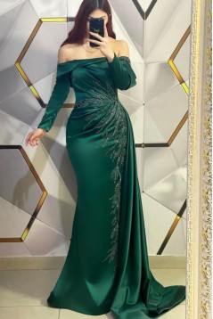 Long Green Mermaid Lace Long Sleeves Prom Dresses 801435