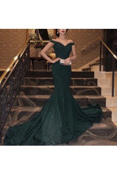 Long Green Mermaid Off the Shoulder Prom Dresses 801441