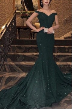 Long Green Mermaid Off the Shoulder Prom Dresses 801441