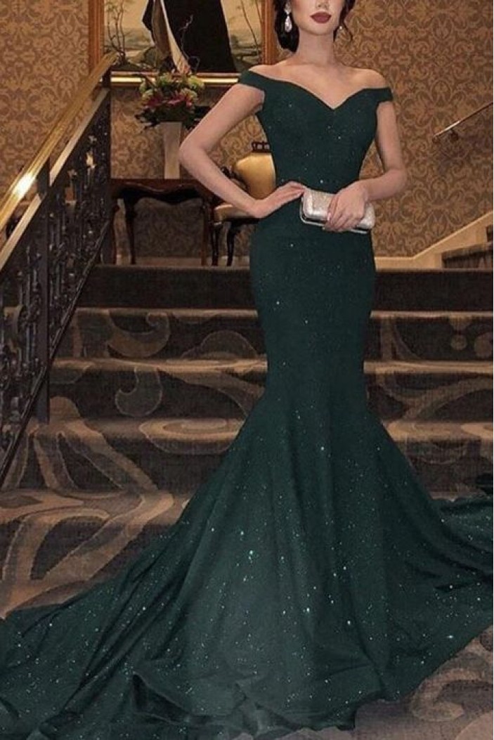 Long Green Mermaid Off the Shoulder Prom Dresses 801441