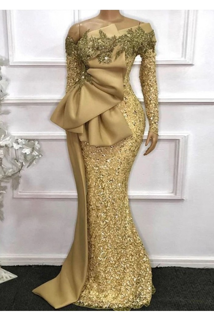 Mermaid Sequins Long Sleeves Prom Dresses 801442