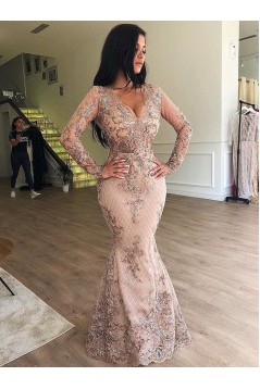 Detachable Overskirt Long Sleeves Mermaid Lace Prom Dresses Evening Gowns 801449