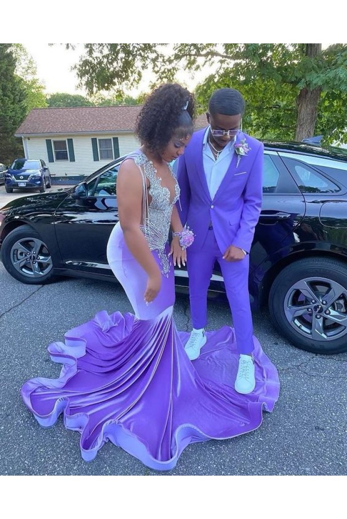 Long Purple Mermaid Beaded Prom Dresses 801461