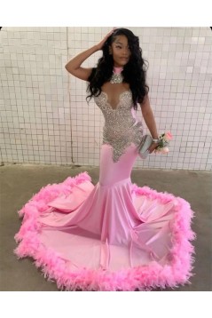 Mermaid Long Pink Beaded Prom Dresses 801474