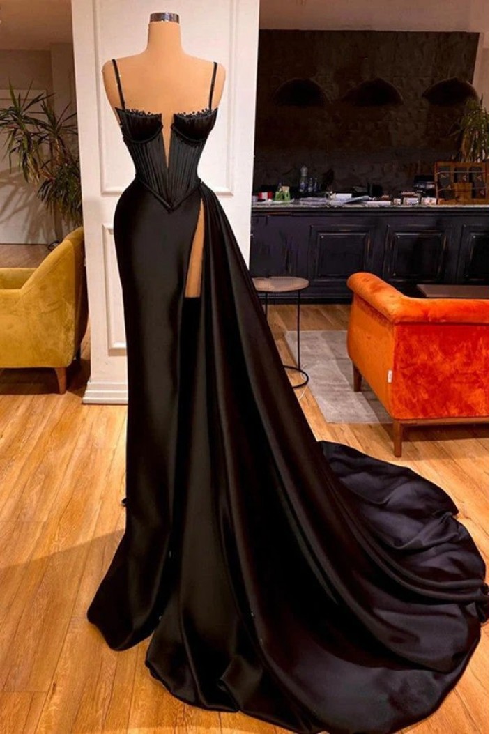 Long Black Spaghetti Straps Prom Dresses 801476