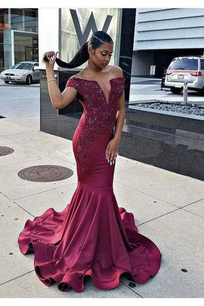 Mermaid Off the Shoulder Beaded Lace Long Prom Dresses 801478