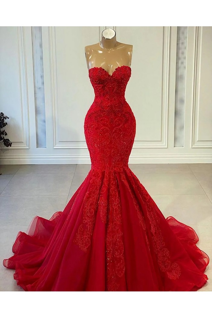 Long Red Mermaid Sweetheart Lace Prom Dresses 801482