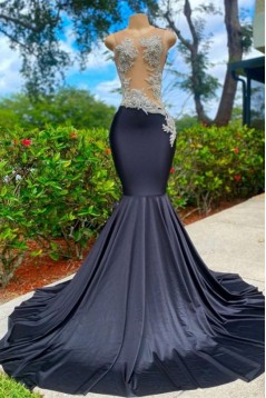 Long Black Mermaid Lace Prom Dresses 801492