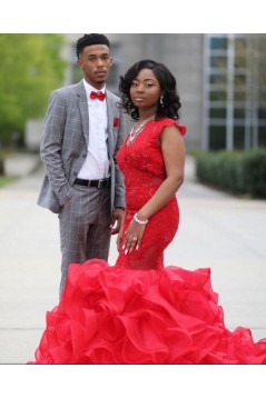 Long Red Mermaid Lace Prom Dresses 801493