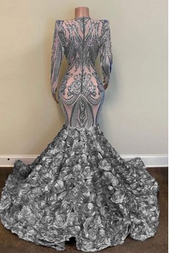 Mermaid Lace Long Sleeves Prom Dresses 801496