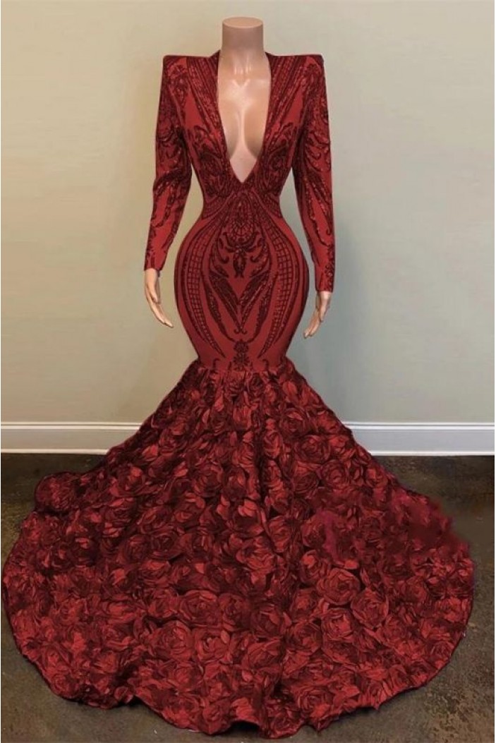 Mermaid Lace Long Sleeves Prom Dresses 801496