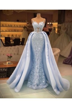 Long Blue Mermaid Lace Prom Dresses 801498