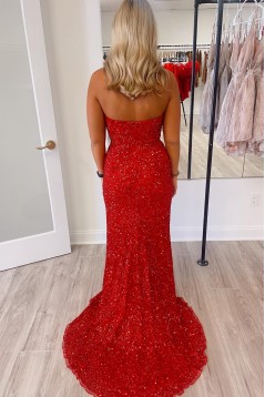 Long Red Mermaid Sequins Prom Dresses 801507