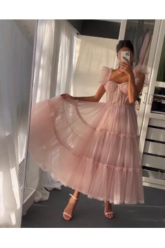 A-Line Pink Tulle Prom Dresses 801512